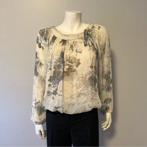 Cosmo Gray Cream Floral Peasant Blouse Top Size S